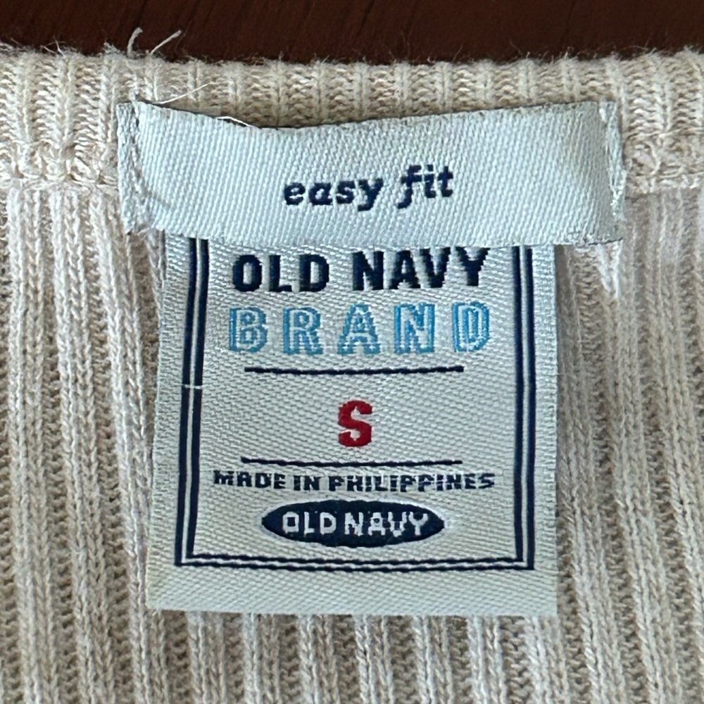 Old Navy Beige Ribbed Long Sleeve Top Small Easy Fit Normcore Neutral - Picture 5 of 8